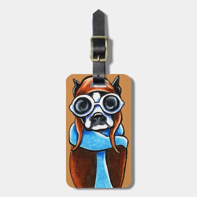 Etiqueta De Bagagem Boston Terrier Aviator (Frente Vertical)