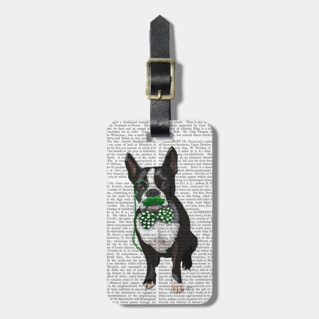 Etiqueta De Bagagem Boston Terrier com bigode verde e safado (Frente Vertical)