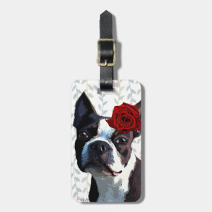 Etiqueta De Bagagem Boston Terrier com Rosa no cabeçalho 2