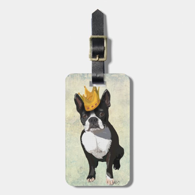 Etiqueta De Bagagem Boston Terrier e Crown (Frente Vertical)
