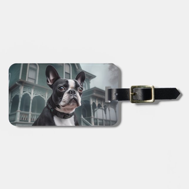 Etiqueta De Bagagem Boston Terrier Halloween Scary (Frente Horizontal)
