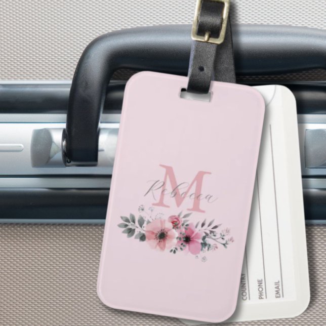 Etiqueta De Bagagem Botânico chic rosa água-marfim floral  (Botanical chic blush pink watercolor floral luggage tag)
