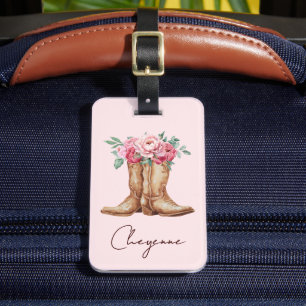 Etiqueta De Bagagem Botas Personalizadas de Cowgirl Floral Rosa Ociden