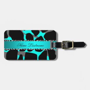 Etiqueta De Bagagem Boutique Azul Teal Cinza Estampa de Vaca Leopardo