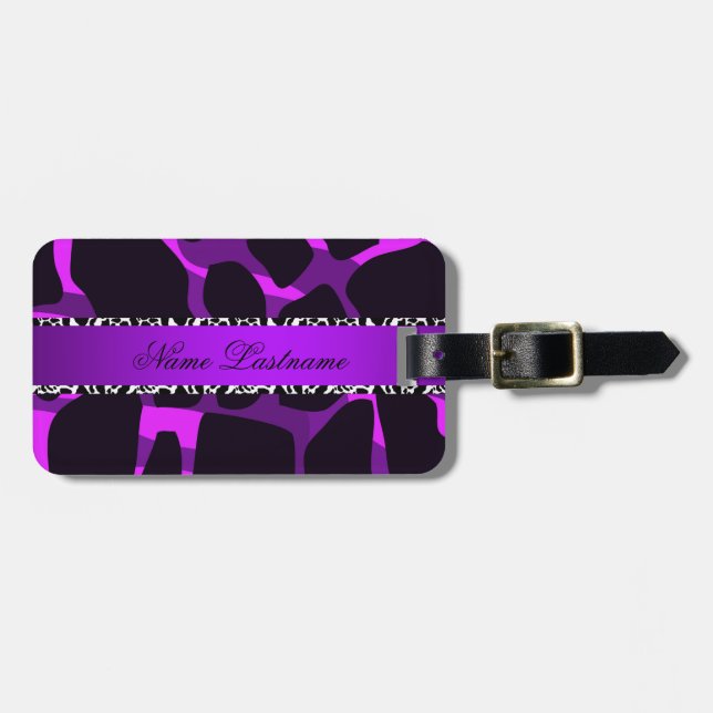 Etiqueta De Bagagem Boutique Purple Leopard Cow Impressão (Frente Horizontal)