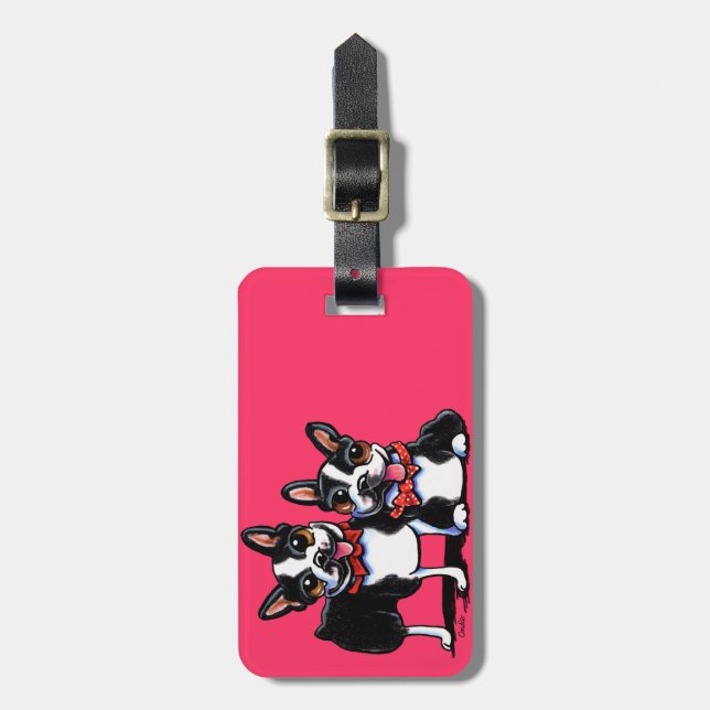 Etiqueta De Bagagem Bowtie Boston Terriers Off-Leash Art™ (Frente Vertical)