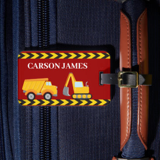 Etiqueta De Bagagem Boys Construction Trucks Personalizados Red Kids