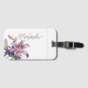Etiqueta De Bagagem Branco e Lily Rosa, com Monograma
