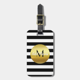 Etiqueta De Bagagem Branco, preto & ouro elegantes modernos -