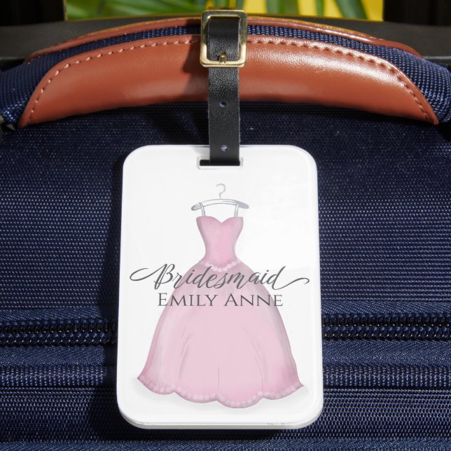 Etiqueta De Bagagem Bridesmaid Personalizada do Vestido de Aquarela Ro (Frente Insitu 2)