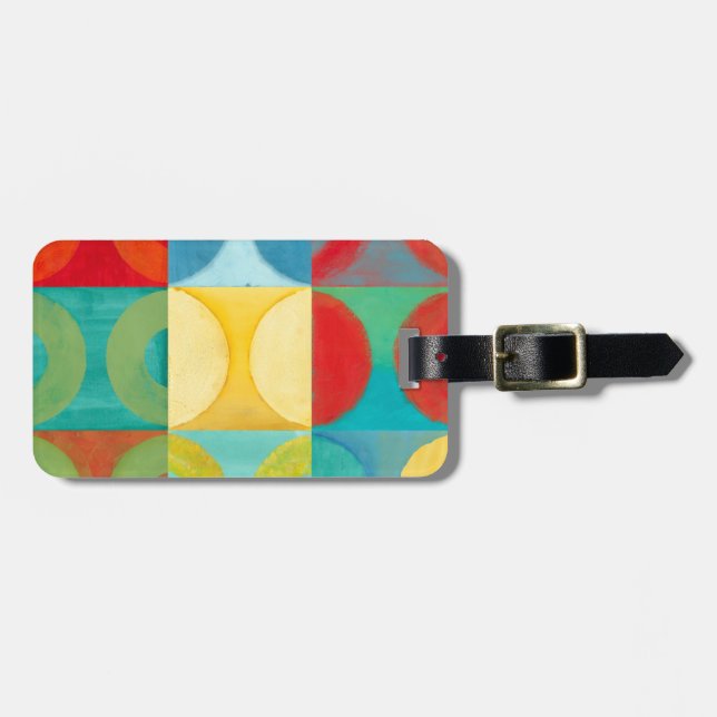 Etiqueta De Bagagem Bright Pop Art com Círculos e Quadrados (Frente Horizontal)
