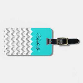 Etiqueta De Bagagem Brilho Chevron do falso da cerceta e da prata