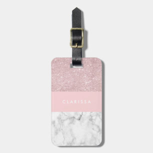 Etiqueta De Bagagem Brilho cor-de-rosa feminino elegante do ouro &