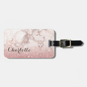 Etiqueta De Bagagem Brilho Dourado cor-de-rosa Ombre de mármore branc