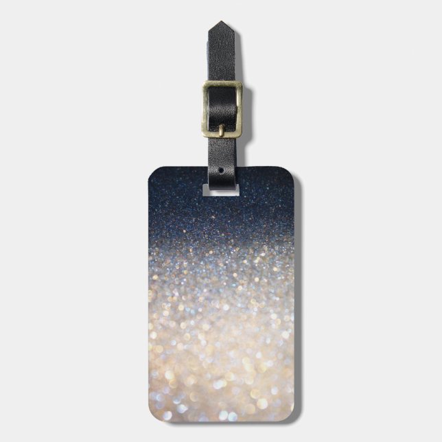 Etiqueta De Bagagem Brilho Dourado e Azul (Frente Vertical)