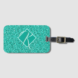Etiqueta De Bagagem Brilho Glam Turquesas Azul Glitter Monogramado
