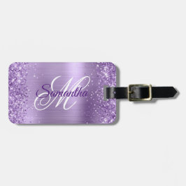 Etiqueta De Bagagem Brilho Luz Roxo Foil Fancy Monograma