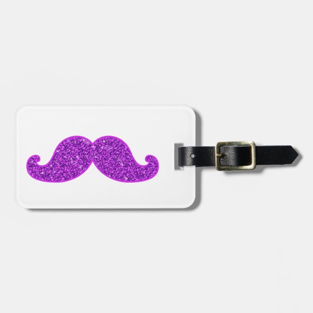 Etiqueta De Bagagem Brilho roxo do bigode retro feminino do (Frente Horizontal)