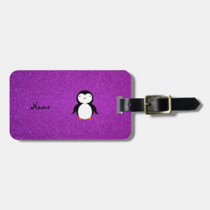 Etiqueta De Bagagem Brilho roxo personalizado do pinguim conhecido