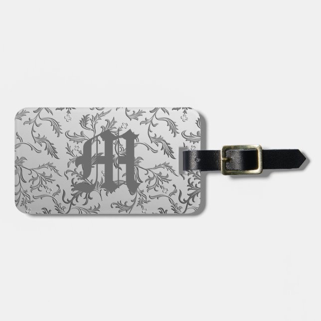 Etiqueta De Bagagem Brocade prateada elegante (Frente Horizontal)