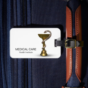 Etiqueta De Bagagem Bronze Medical Bowl Hygieia White Cobra Caduceus