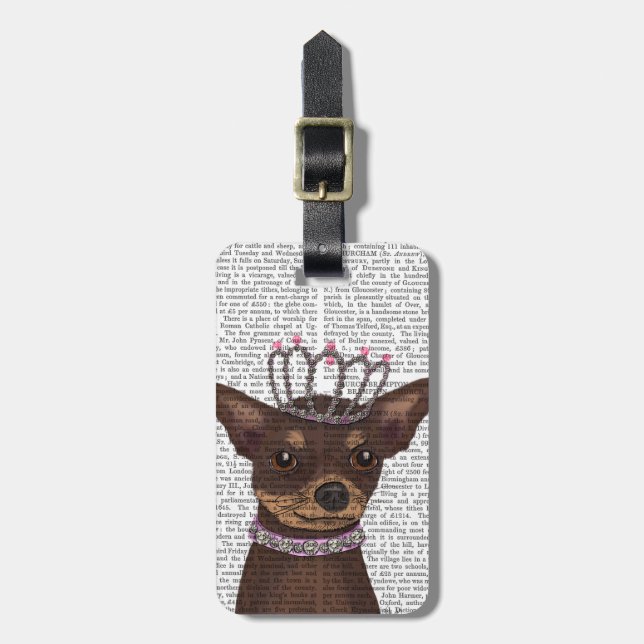 Etiqueta De Bagagem Brown Chihuahua e Tiara (Frente Vertical)