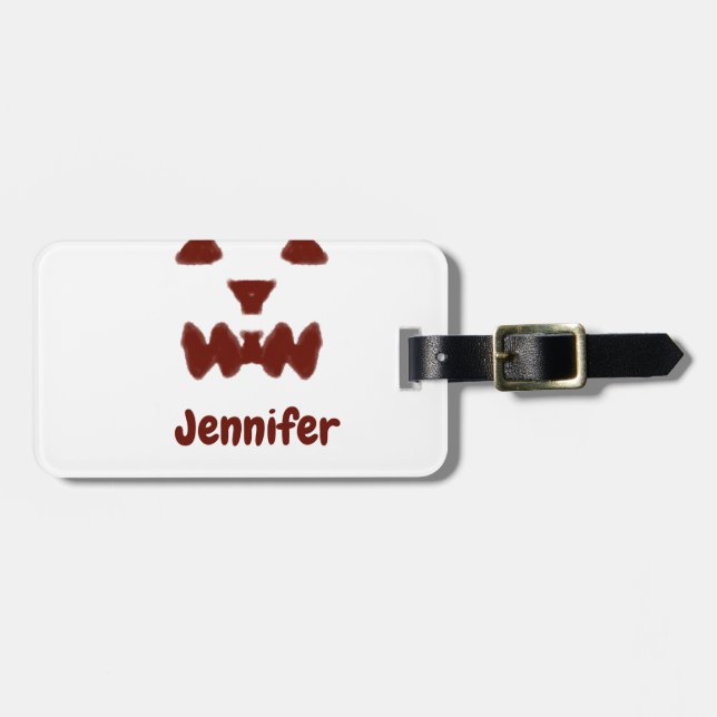 Etiqueta De Bagagem Brown Halloween assustador queda rosto acrescentar (Frente Horizontal)