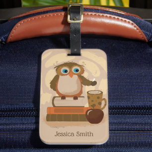 Etiqueta de Bagagem Brown Owl on Books