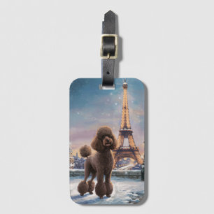 Etiqueta De Bagagem Brown Poodle Winter in Paris Painting Art