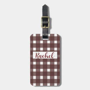 Etiqueta De Bagagem Brown White Gingham Personalizado