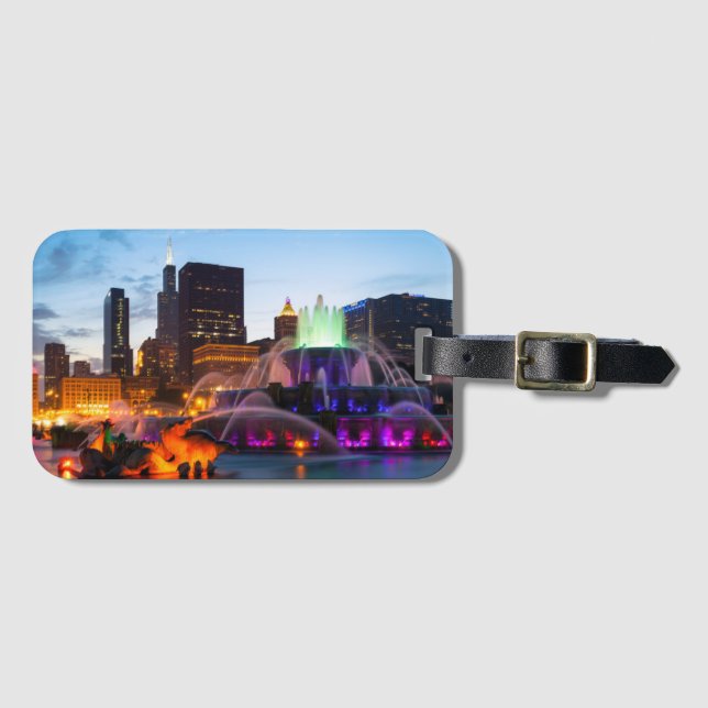 Etiqueta De Bagagem Buckingham Fountain Lit À Noite (Frente Horizontal)