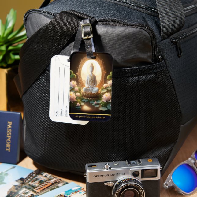 Etiqueta De Bagagem Buda num jardim pacífico de lótus (Frente e Verso)