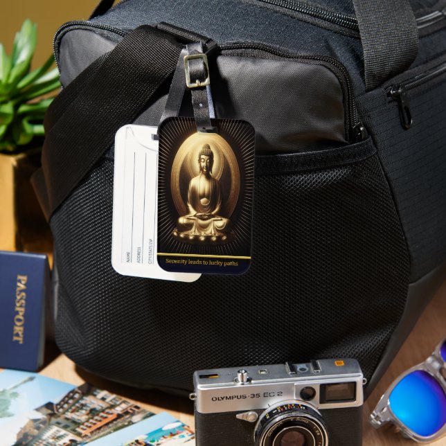 Etiqueta De Bagagem Buda Ouro Tranquilo em meditação (Frente e Verso)