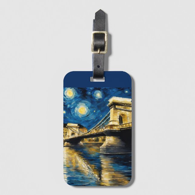 Etiqueta De Bagagem Budapest  by a  starry  night  (Frente Vertical)