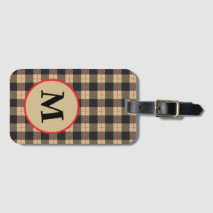 Etiqueta De Bagagem Búfalo Marrom Preto e Vermelho Monogramado
