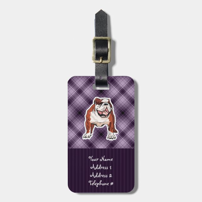 Etiqueta De Bagagem Buldogue Roxo (Frente Vertical)