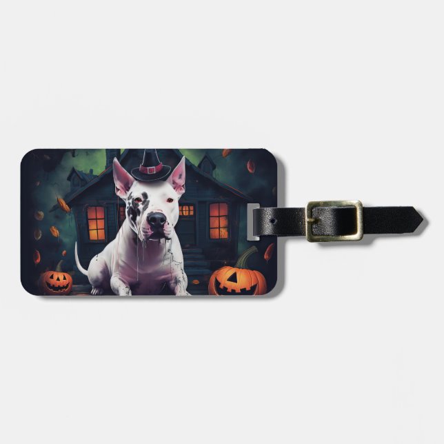 Etiqueta De Bagagem Bull Terrier Pumpkins Halloween Scary (Frente Horizontal)
