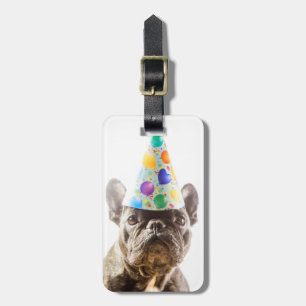 Etiqueta De Bagagem Bulldog Francês com Chapéu da Festa
