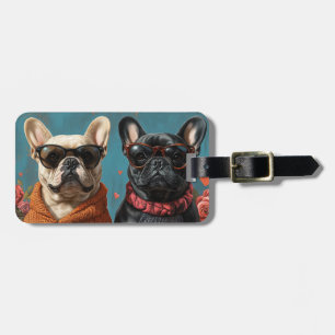 Etiqueta De Bagagem Bulldog Francês Com Dia de os namorados De Rosa