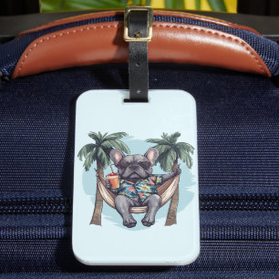 Etiqueta De Bagagem Bulldog Francês em Top Havaiano