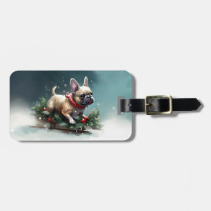 Etiqueta De Bagagem Bulldog Francês Natal neve inverno