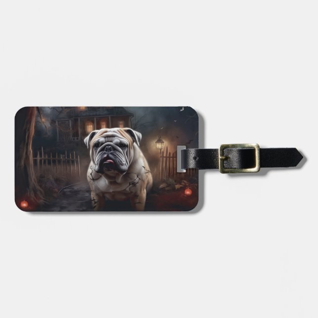 Etiqueta De Bagagem Bulldog Halloween Scary (Frente Horizontal)