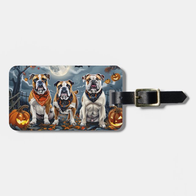 Etiqueta De Bagagem Bulldog Halloween Spooky (Frente Horizontal)