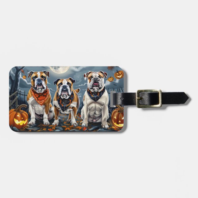 Etiqueta De Bagagem Bulldog Halloween Spooky (Frente Horizontal)