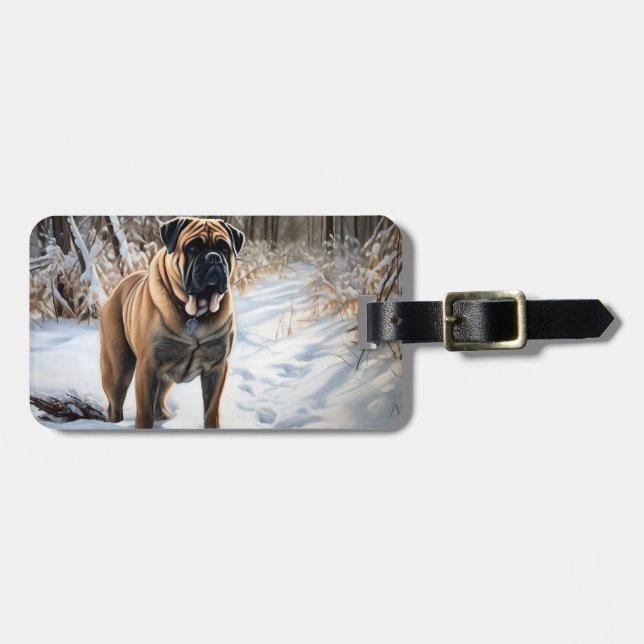 Etiqueta De Bagagem Bullmastiff Deixar Neve Natal (Frente Horizontal)