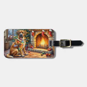 Etiqueta De Bagagem Bullmastiff Lareira com Luzes de Natal