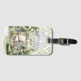 Etiqueta De Bagagem Bunny in Chest Green Leaves Floral