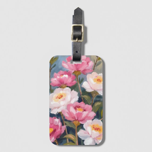 Etiqueta De Bagagem Buquê de Flores Peônias Rosa (Frente Vertical)