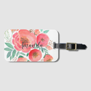 Etiqueta De Bagagem buquê de turquesa cor-de-água rosa personalizado