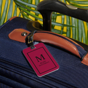 Etiqueta De Bagagem Burgundy Personalizar Monograma e Nome Preto